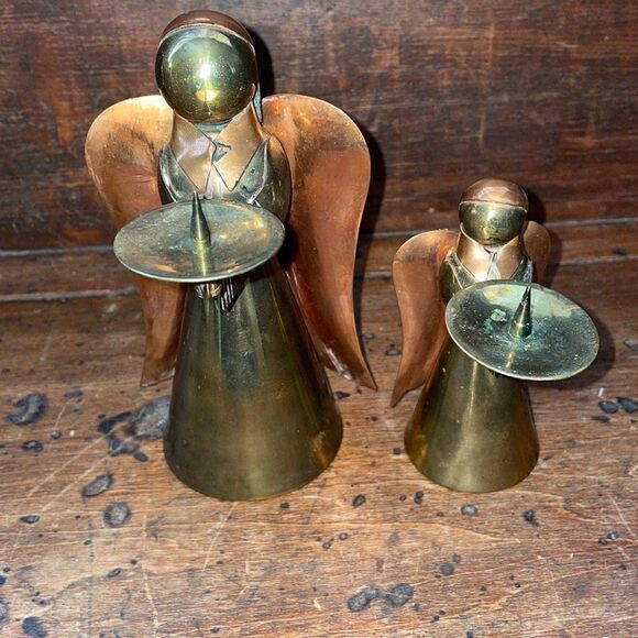 Vtg brass & copper angel candle holder Christmas decorations - Picture 1 of 7